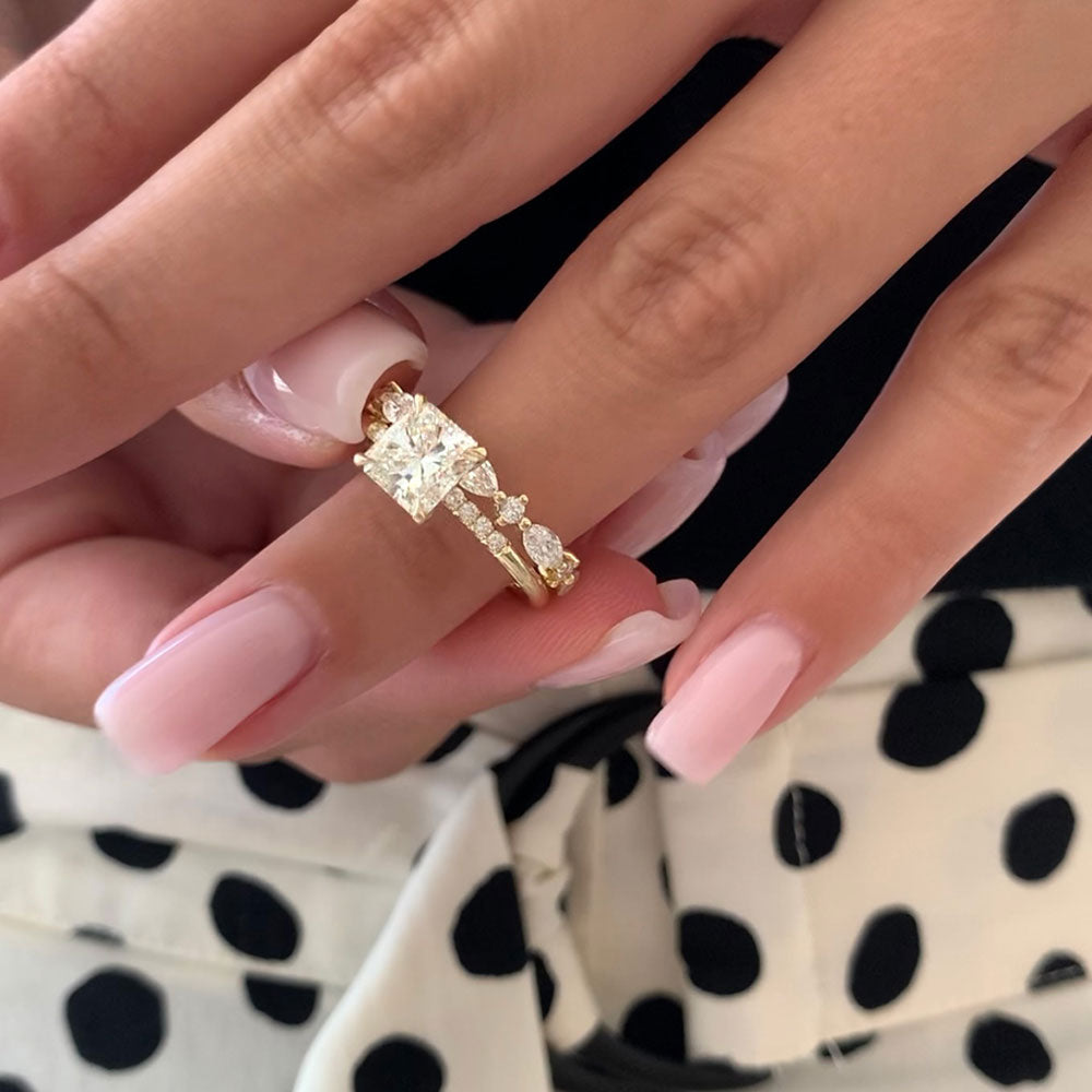 Modern square cut engagement rings with a classic style