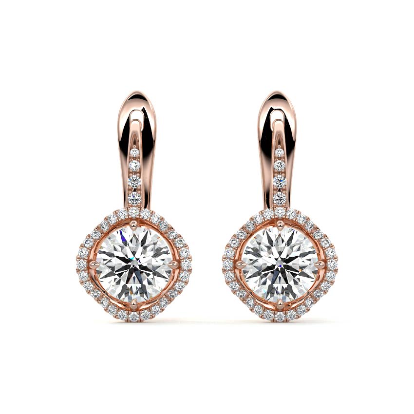 Round Drop Halo Earrings