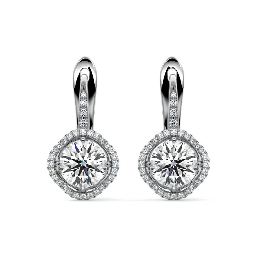 Round Drop Halo Earrings