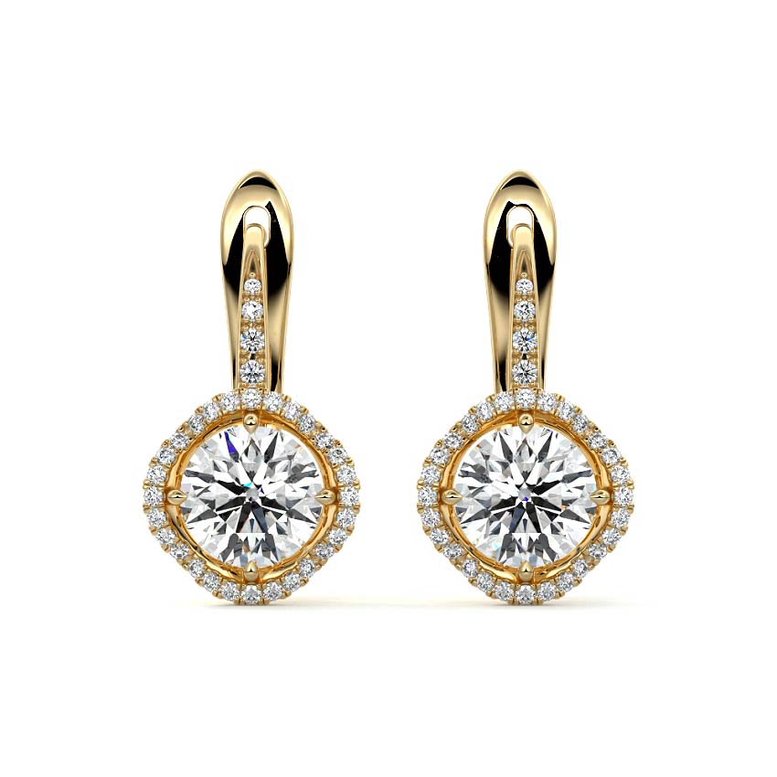 Round Drop Halo Earrings