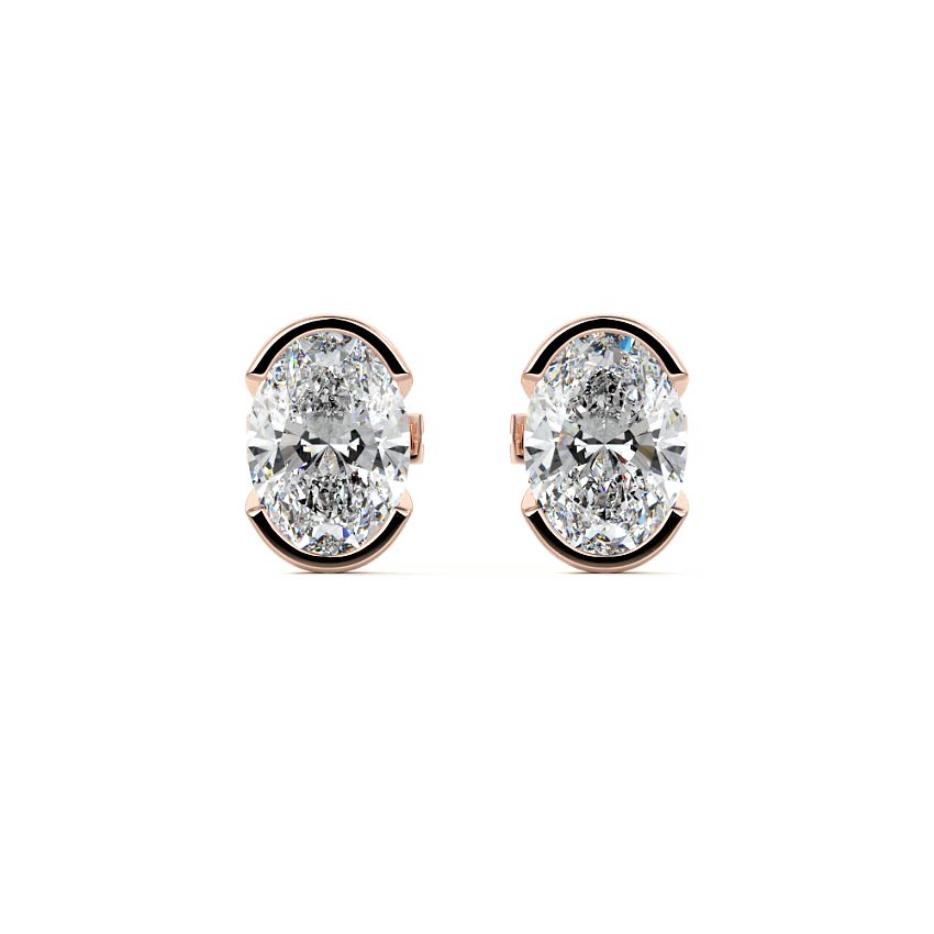 Half Bezel Diamond Stud Earrings