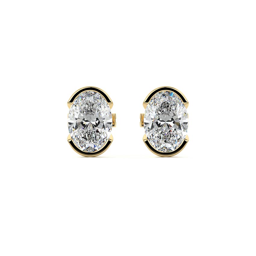 Half Bezel Diamond Stud Earrings