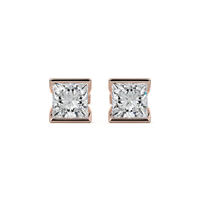 Half Bezel Diamond Stud Earrings