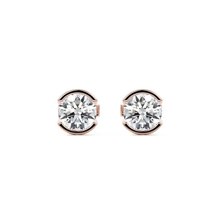 Half Bezel Diamond Stud Earrings