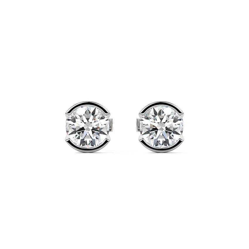 Half Bezel Diamond Stud Earrings