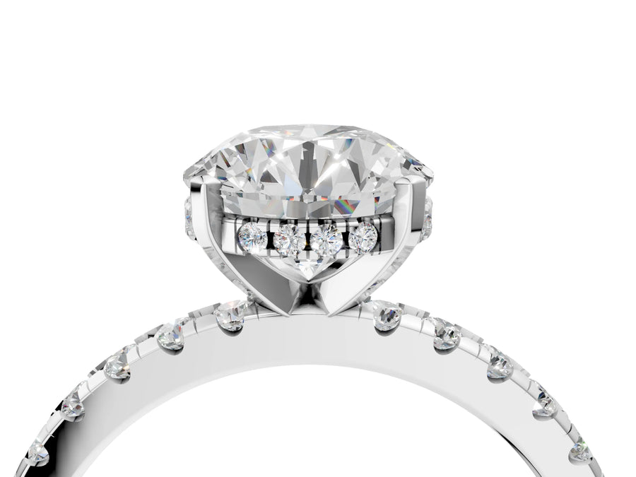 White gold Marquise Diamond Engagement Ring with Round Side Stones and Prong Setting