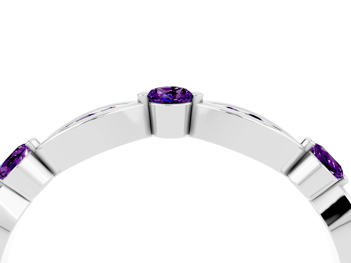 Alternating Marquise and Round Amethyst Milgrain Band in Platinum with Bezel Setting_4