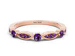 Alternating Marquise and Round Amethyst Milgrain Band in Rose gold with Bezel Setting