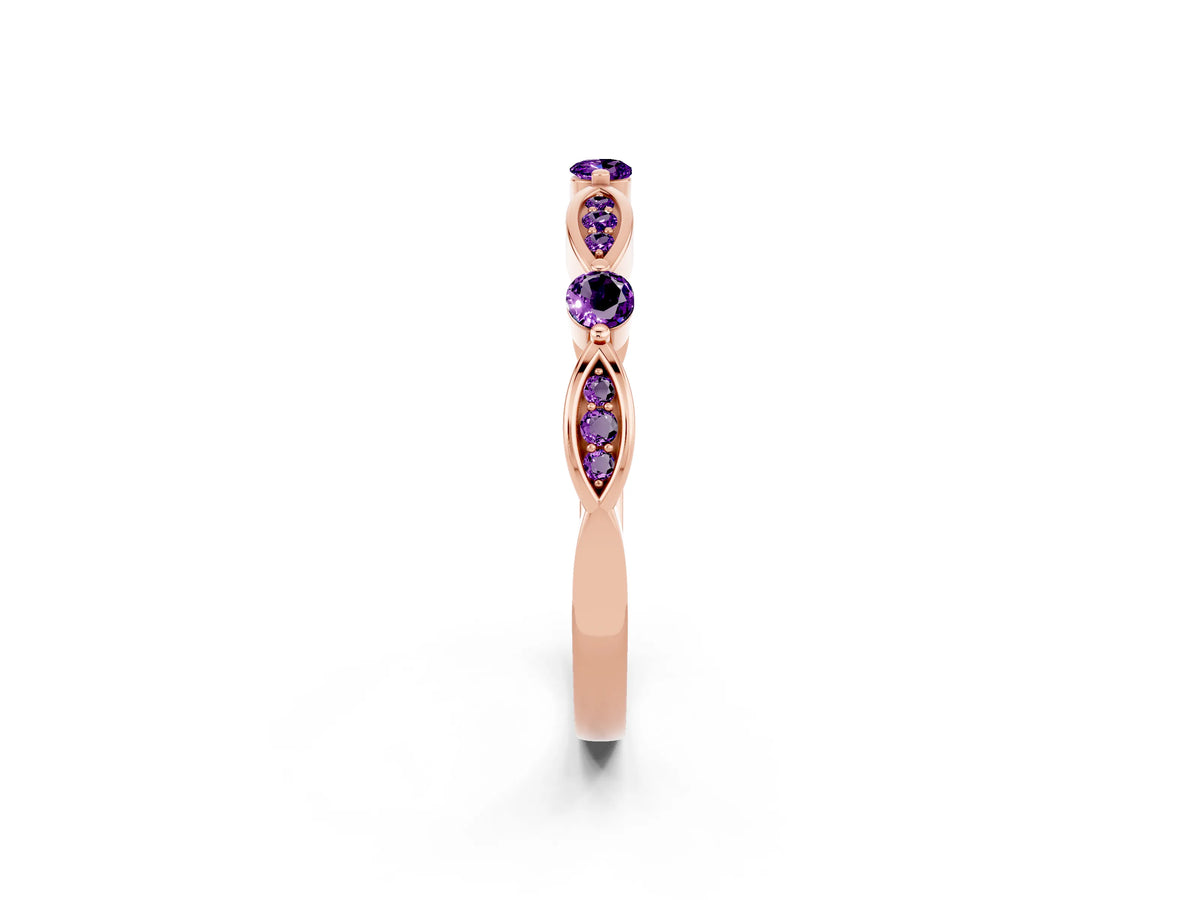 Alternating Marquise and Round Amethyst Milgrain Band in Rose gold with Bezel Setting_2