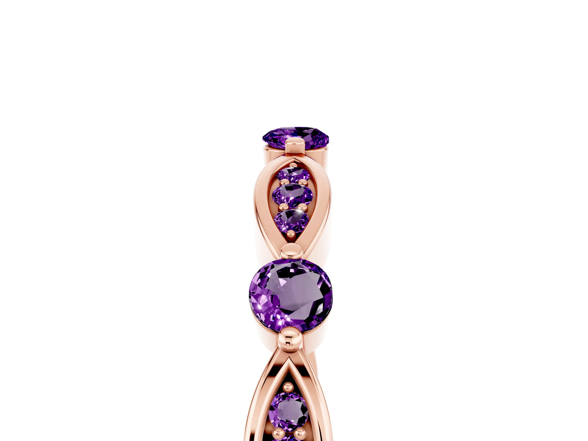 Alternating Marquise and Round Amethyst Milgrain Band in Rose gold with Bezel Setting_5