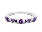 Alternating Marquise and Round Amethyst Milgrain Band in Silver with Bezel Setting