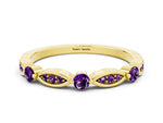 Alternating Marquise and Round Amethyst Milgrain Band in Yellow gold with Bezel Setting