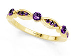 Alternating Marquise and Round Amethyst Milgrain Band in Yellow gold with Bezel Setting_1