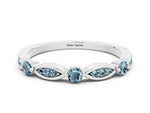 Alternating Marquise and Round Aquamarine Milgrain Band in Platinum with Bezel Setting