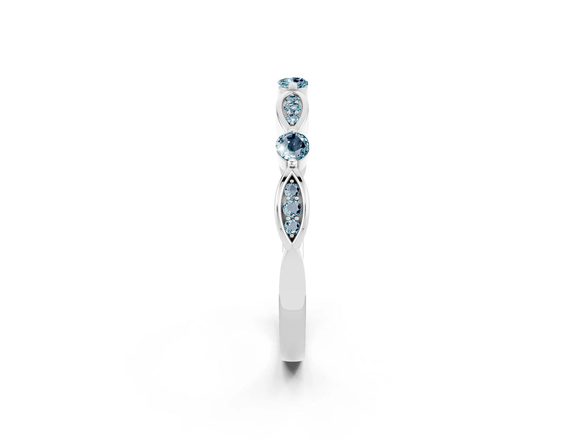 Alternating Marquise and Round Aquamarine Milgrain Band in Platinum with Bezel Setting_2