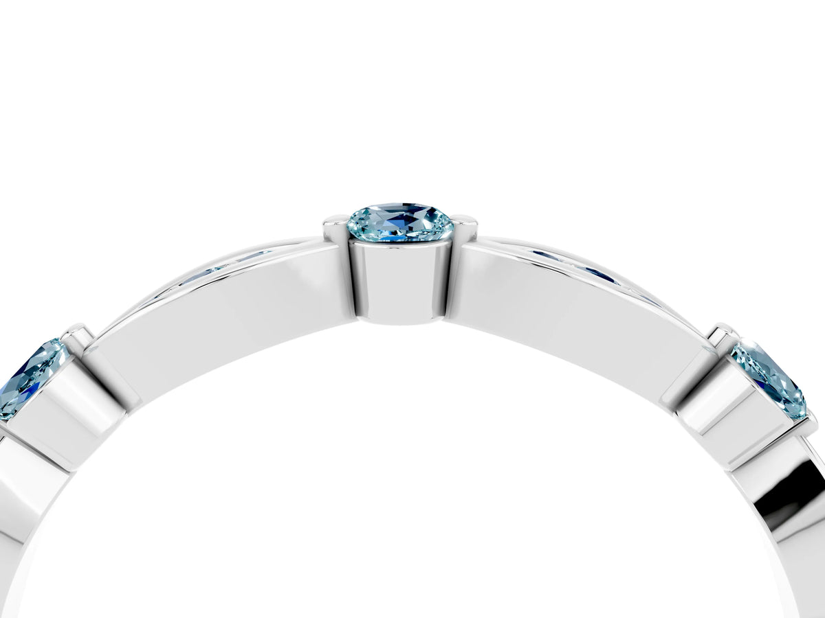 Alternating Marquise and Round Aquamarine Milgrain Band in Platinum with Bezel Setting_4