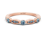 Alternating Marquise and Round Aquamarine Milgrain Band in Rose gold with Bezel Setting