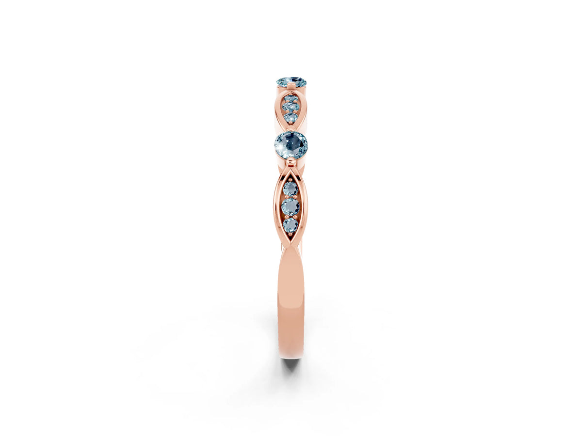 Alternating Marquise and Round Aquamarine Milgrain Band in Rose gold with Bezel Setting_2