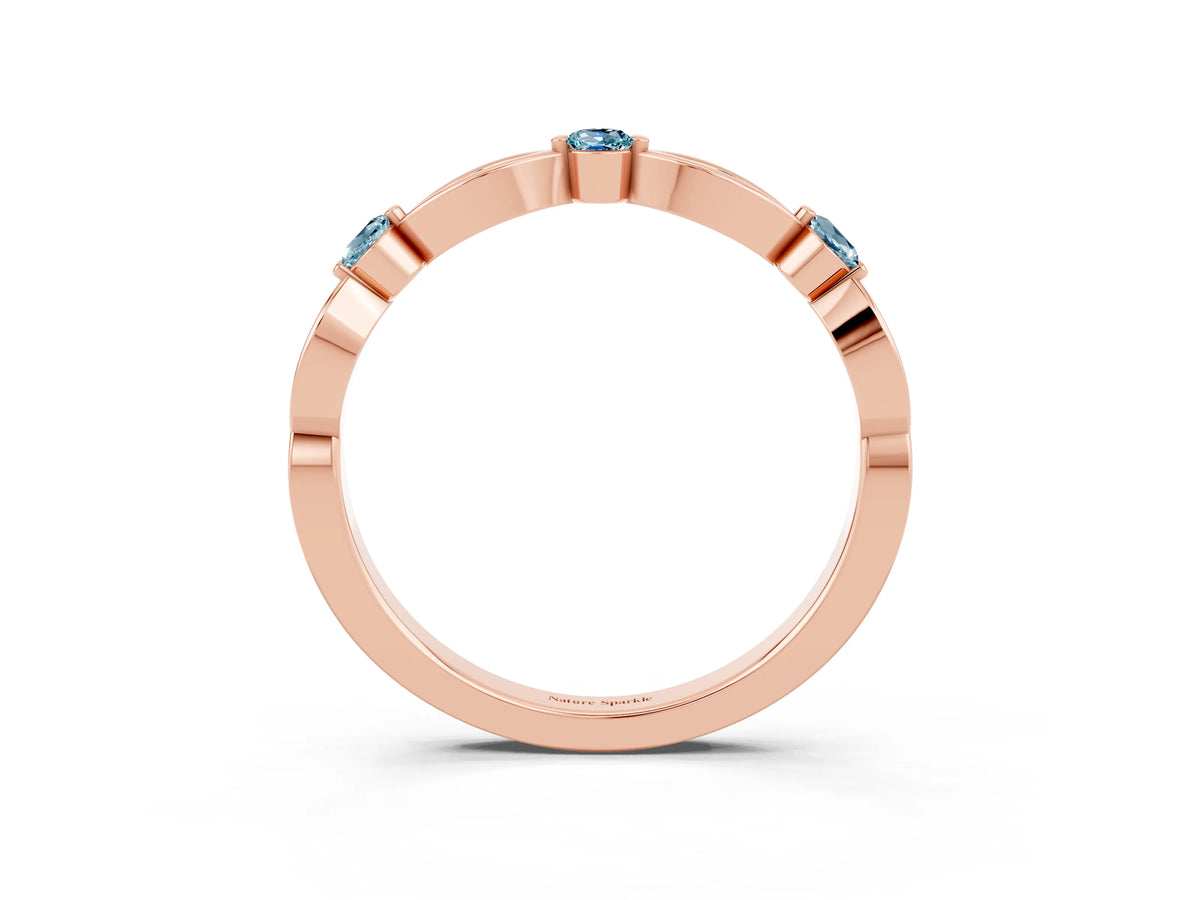 Alternating Marquise and Round Aquamarine Milgrain Band in Rose gold with Bezel Setting_3