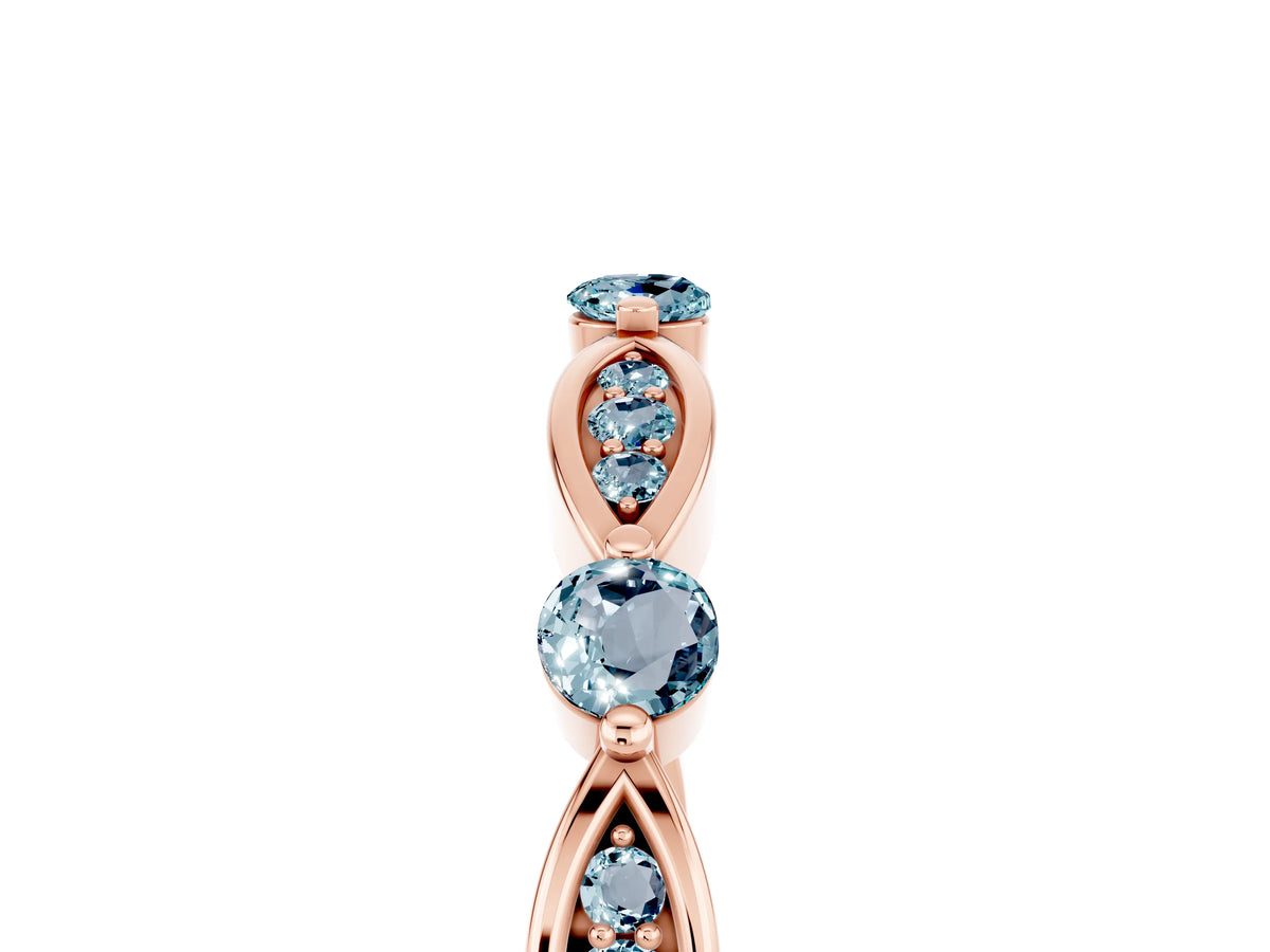 Alternating Marquise and Round Aquamarine Milgrain Band in Rose gold with Bezel Setting_5