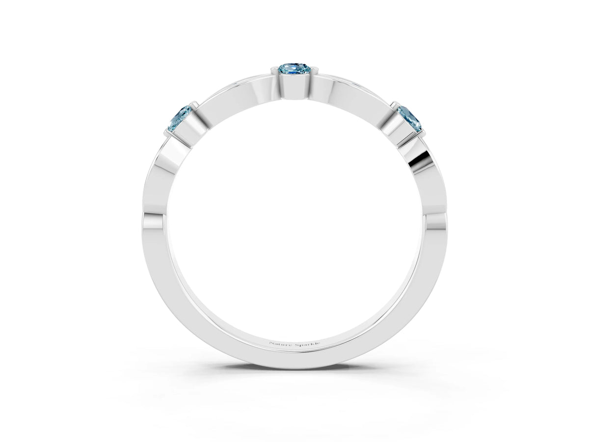 Alternating Marquise and Round Aquamarine Milgrain Band in Silver with Bezel Setting_3
