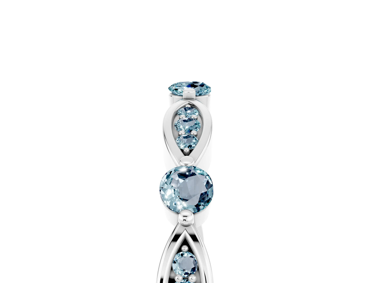 Alternating Marquise and Round Aquamarine Milgrain Band in Silver with Bezel Setting_5