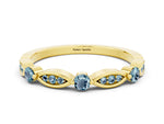 Alternating Marquise and Round Aquamarine Milgrain Band in Yellow gold with Bezel Setting