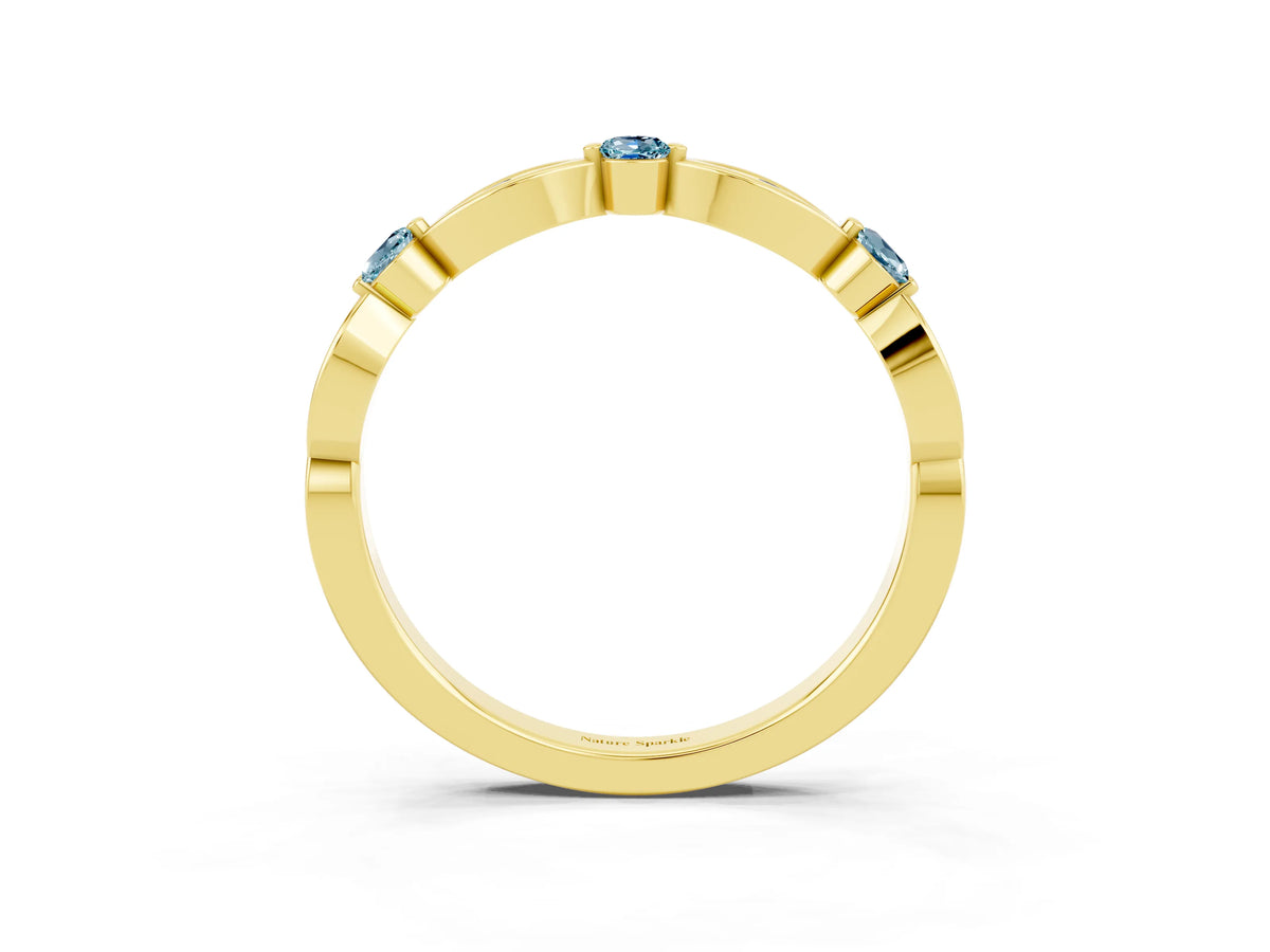 Alternating Marquise and Round Aquamarine Milgrain Band in Yellow gold with Bezel Setting_3
