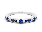 Alternating Marquise and Round Blue Sapphire Milgrain Band in Platinum with Bezel Setting