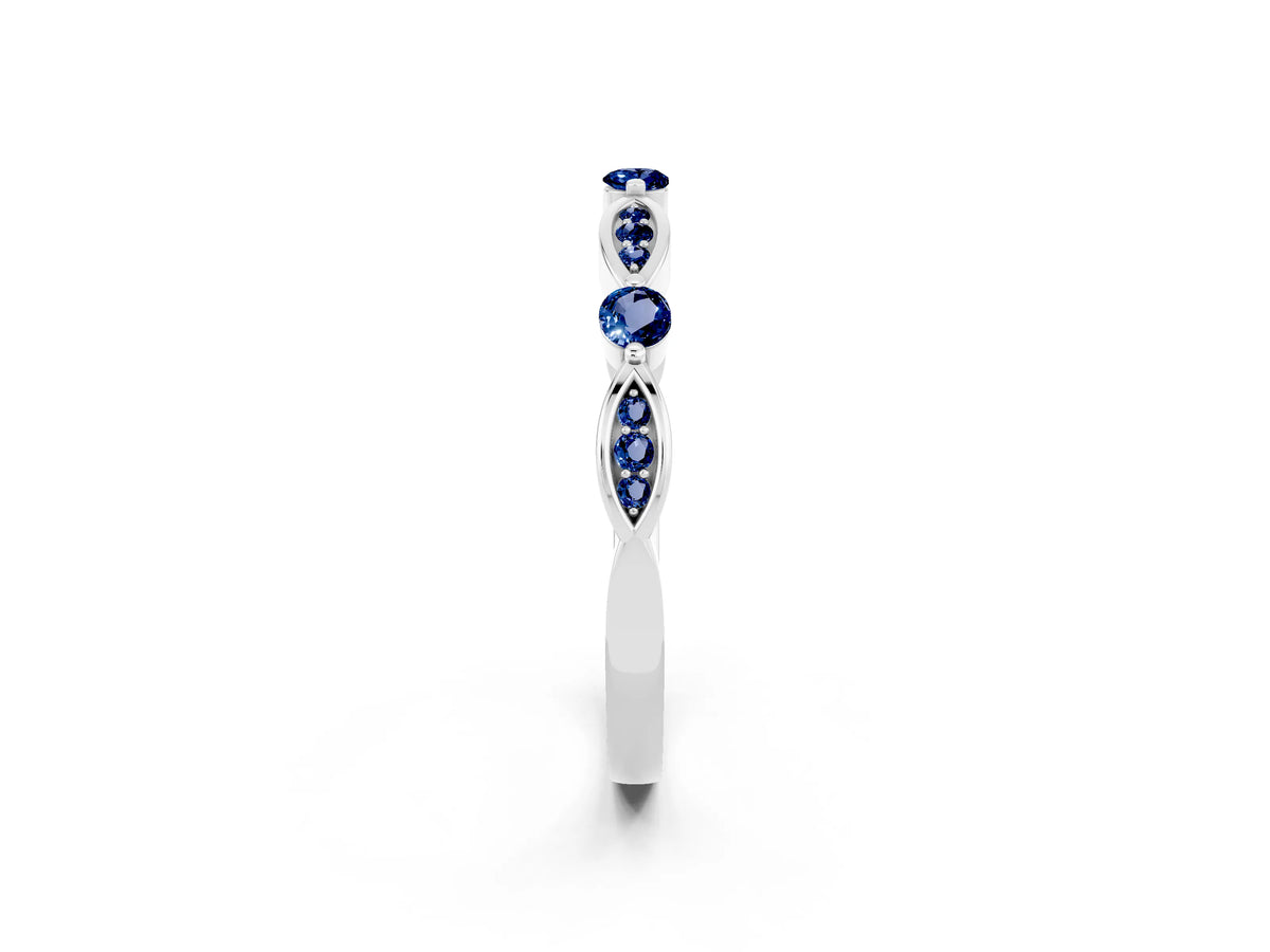 Alternating Marquise and Round Blue Sapphire Milgrain Band in Platinum with Bezel Setting_2