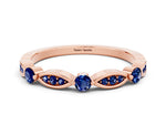 Alternating Marquise and Round Blue Sapphire Milgrain Band in Rose gold with Bezel Setting