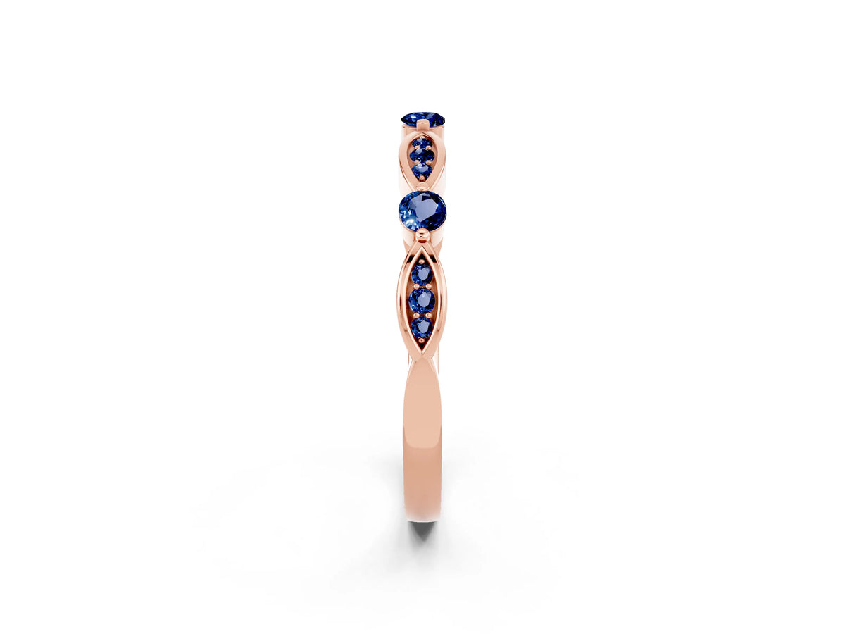 Alternating Marquise and Round Blue Sapphire Milgrain Band in Rose gold with Bezel Setting_2