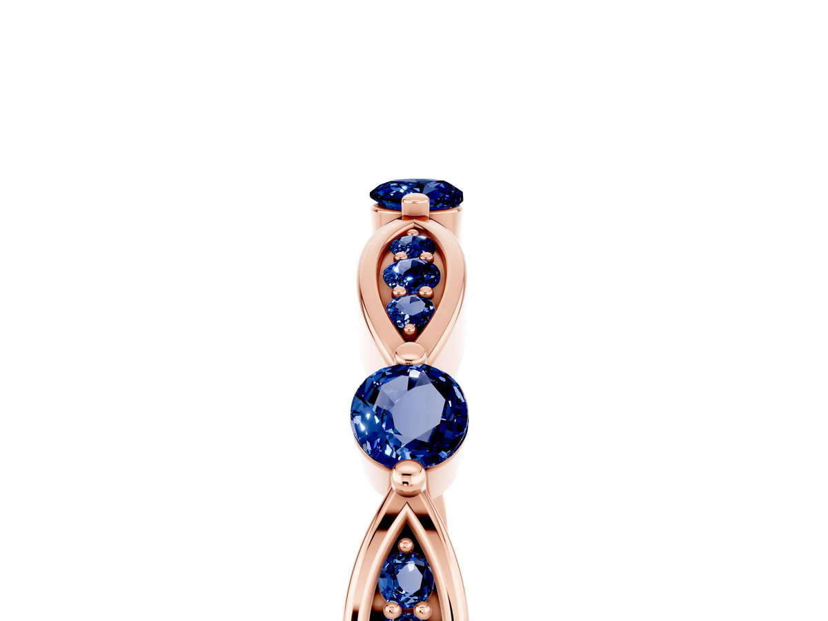 Alternating Marquise and Round Blue Sapphire Milgrain Band in Rose gold with Bezel Setting_5