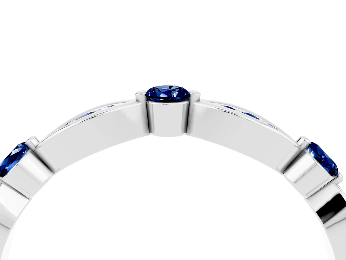 Alternating Marquise and Round Blue Sapphire Milgrain Band in Silver with Bezel Setting_4