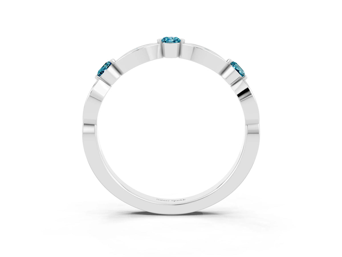 Alternating Marquise and Round Blue Topaz Milgrain Band in Platinum with Bezel Setting_3