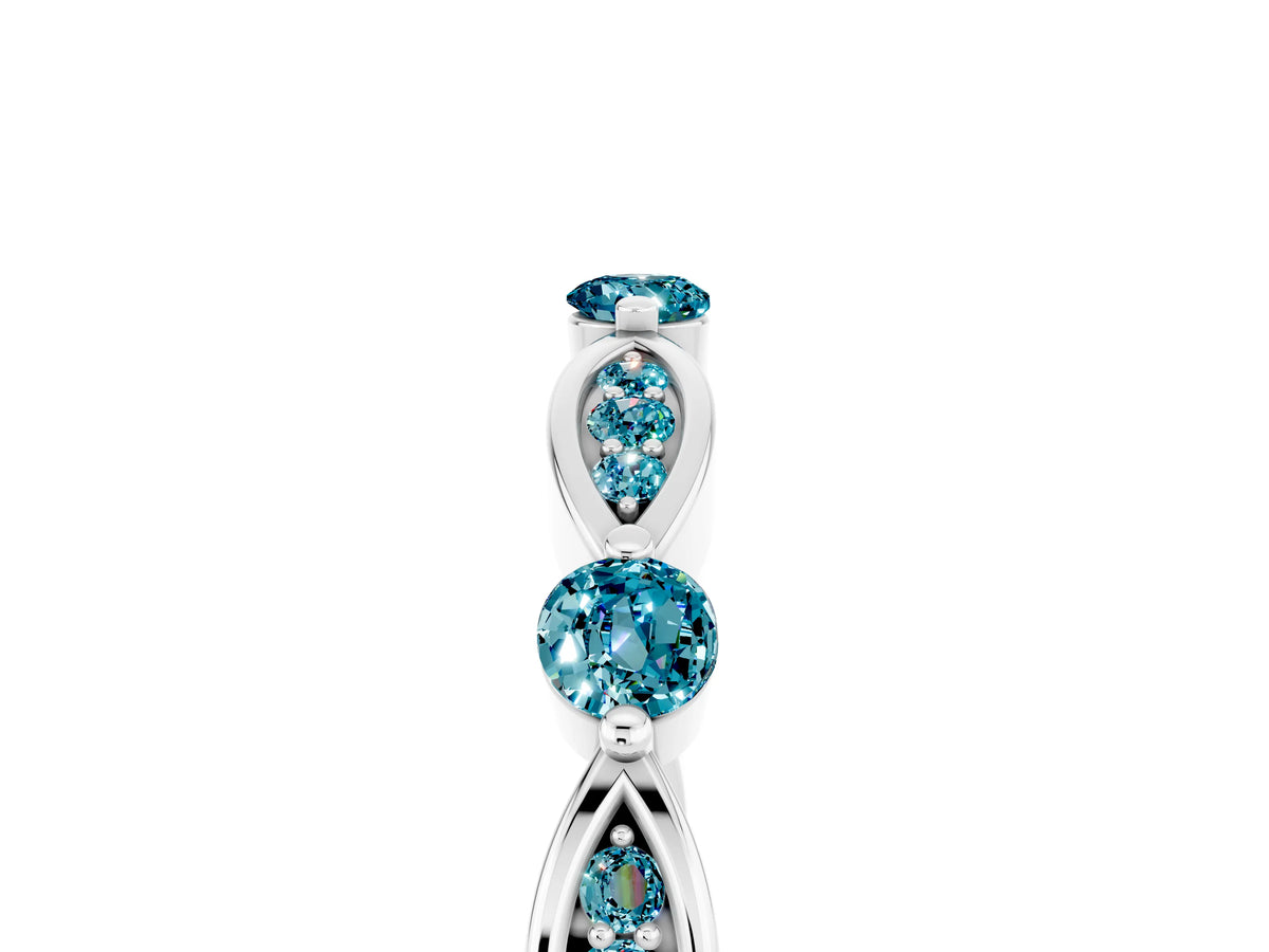 Alternating Marquise and Round Blue Topaz Milgrain Band in Platinum with Bezel Setting_5