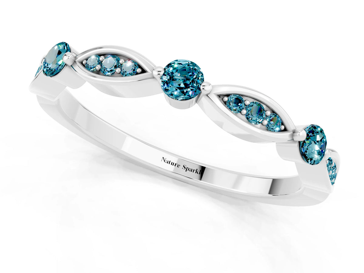 Alternating Marquise and Round Blue Topaz Milgrain Band in Silver with Bezel Setting_1