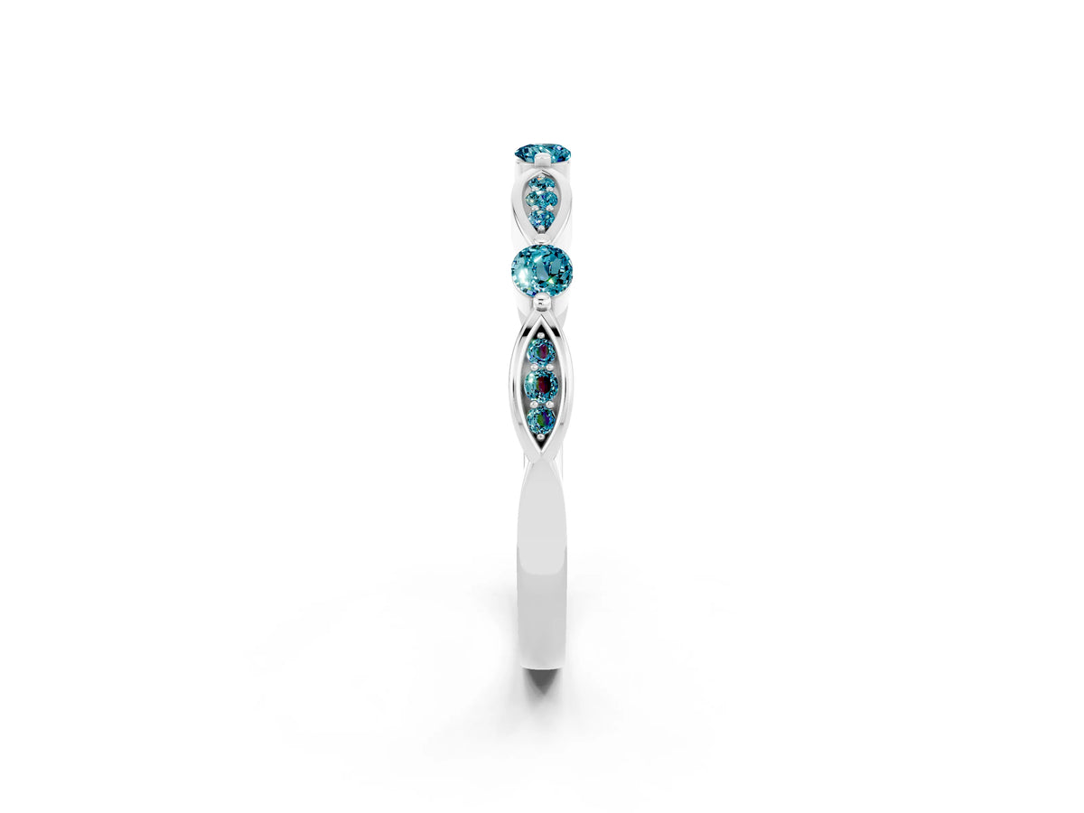 Alternating Marquise and Round Blue Topaz Milgrain Band in Silver with Bezel Setting_2