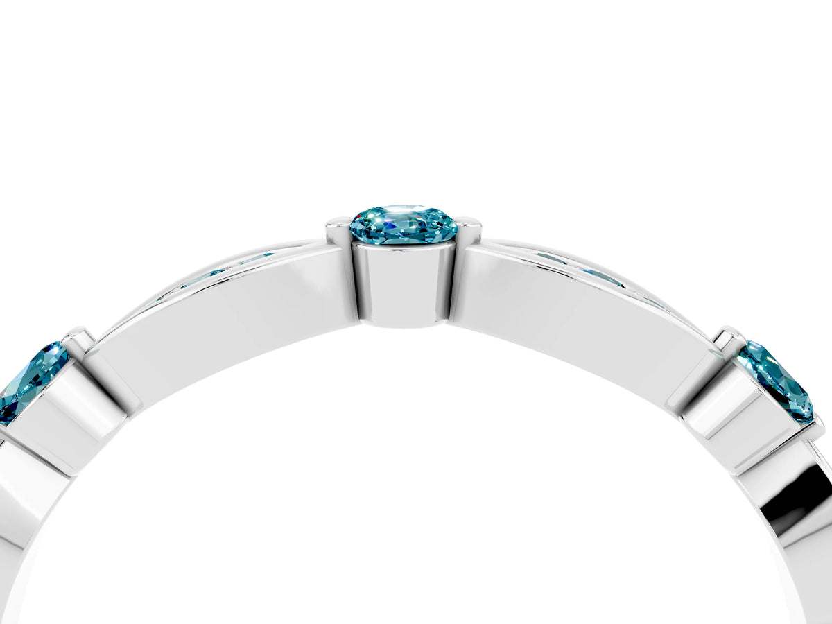 Alternating Marquise and Round Blue Topaz Milgrain Band in White gold with Bezel Setting_4