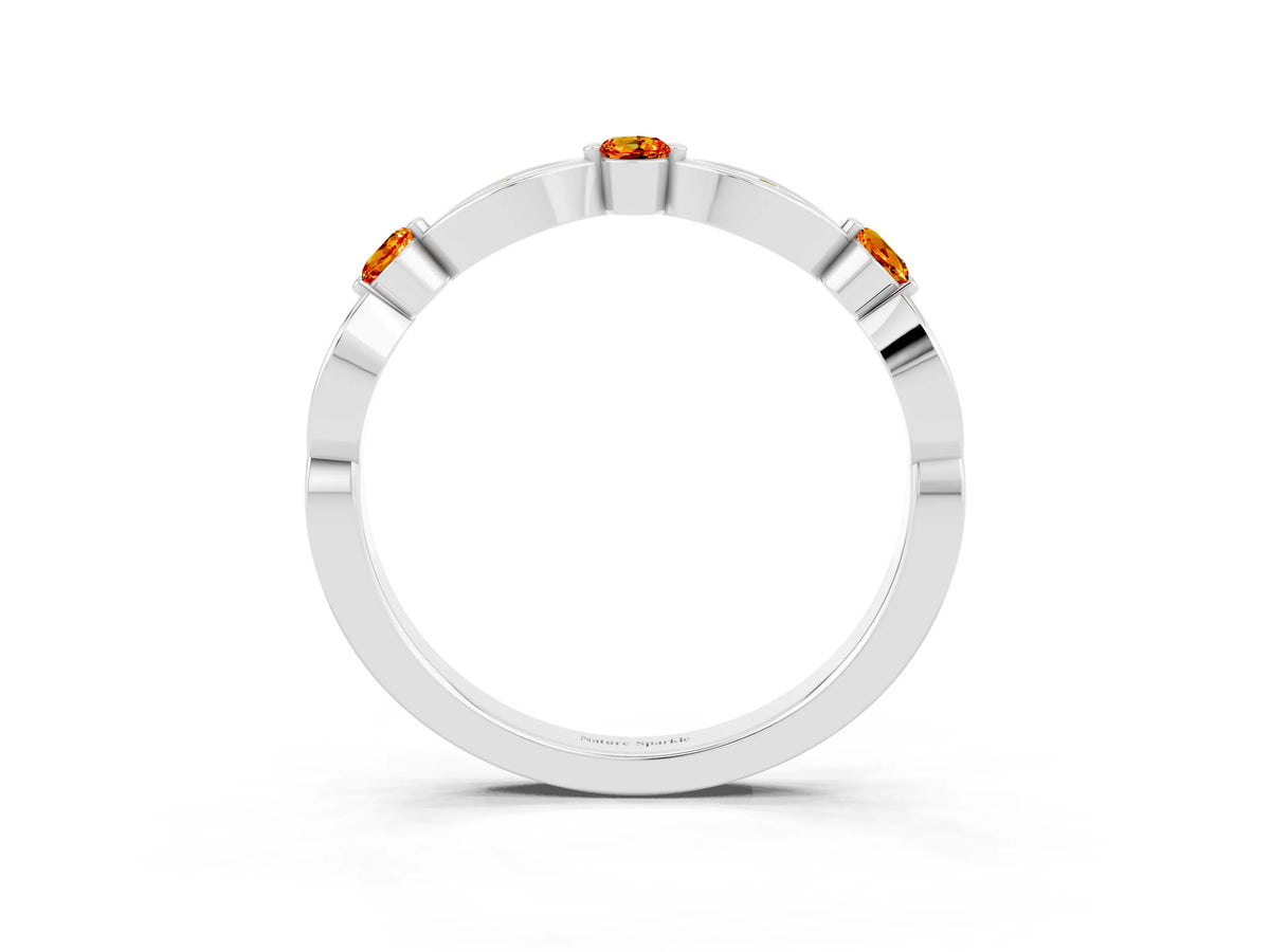 Alternating Marquise and Round Citrine Milgrain Band in Platinum with Bezel Setting_3