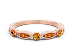 Alternating Marquise and Round Citrine Milgrain Band in Rose gold with Bezel Setting