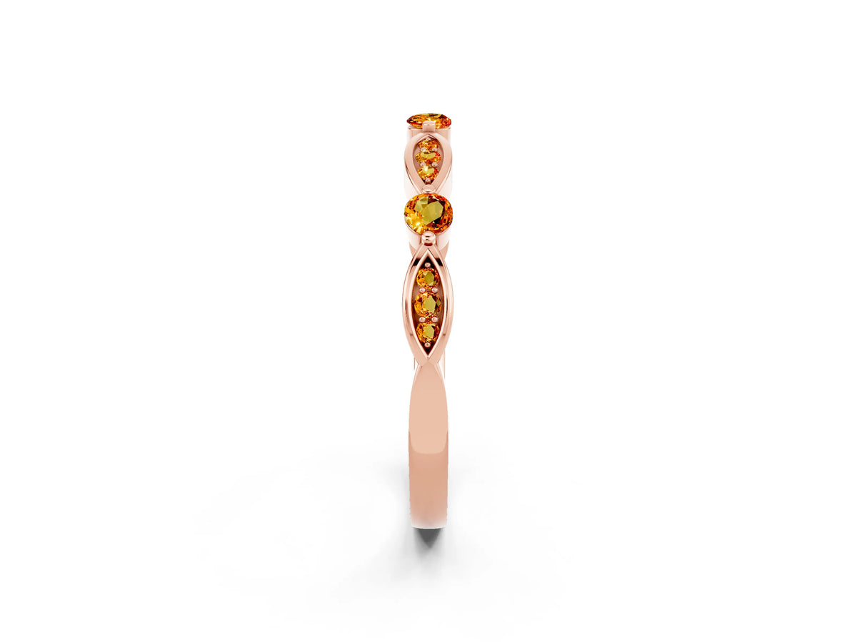 Alternating Marquise and Round Citrine Milgrain Band in Rose gold with Bezel Setting_2