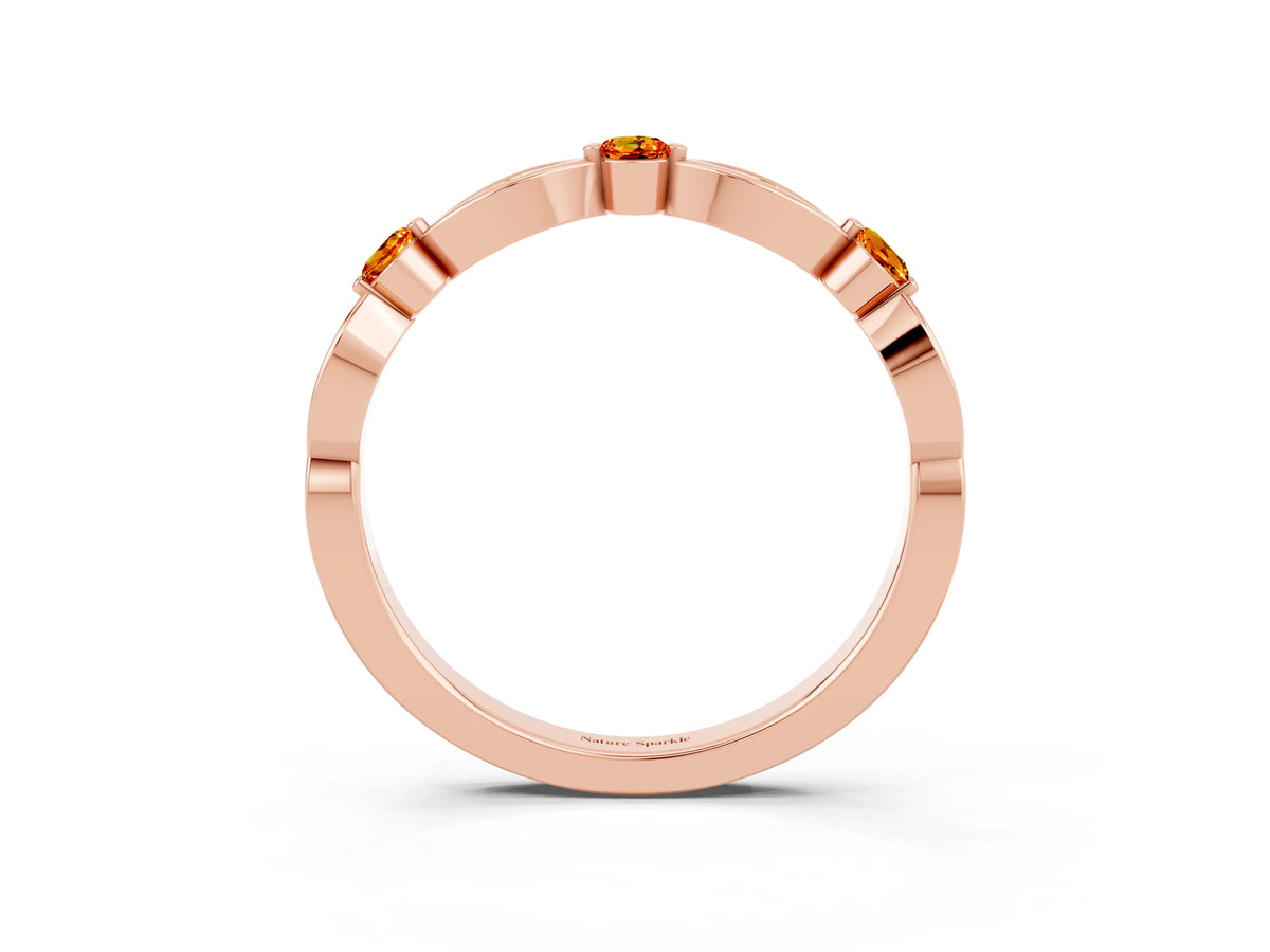 Alternating Marquise and Round Citrine Milgrain Band in Rose gold with Bezel Setting_3