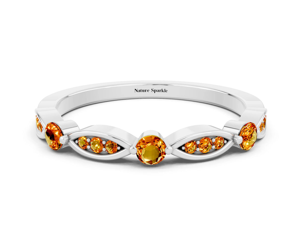 Alternating Marquise and Round Citrine Milgrain Band in Silver with Bezel Setting