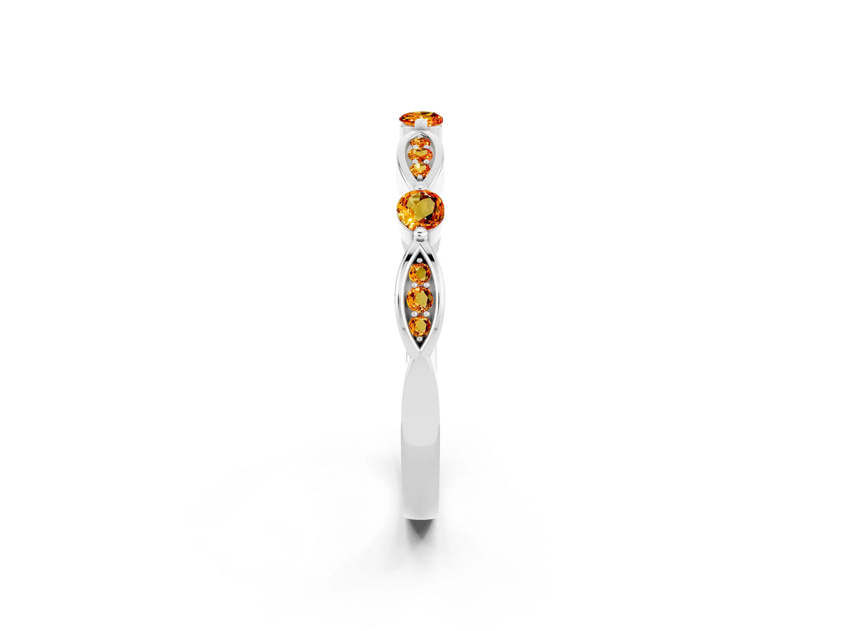 Alternating Marquise and Round Citrine Milgrain Band in Silver with Bezel Setting_2
