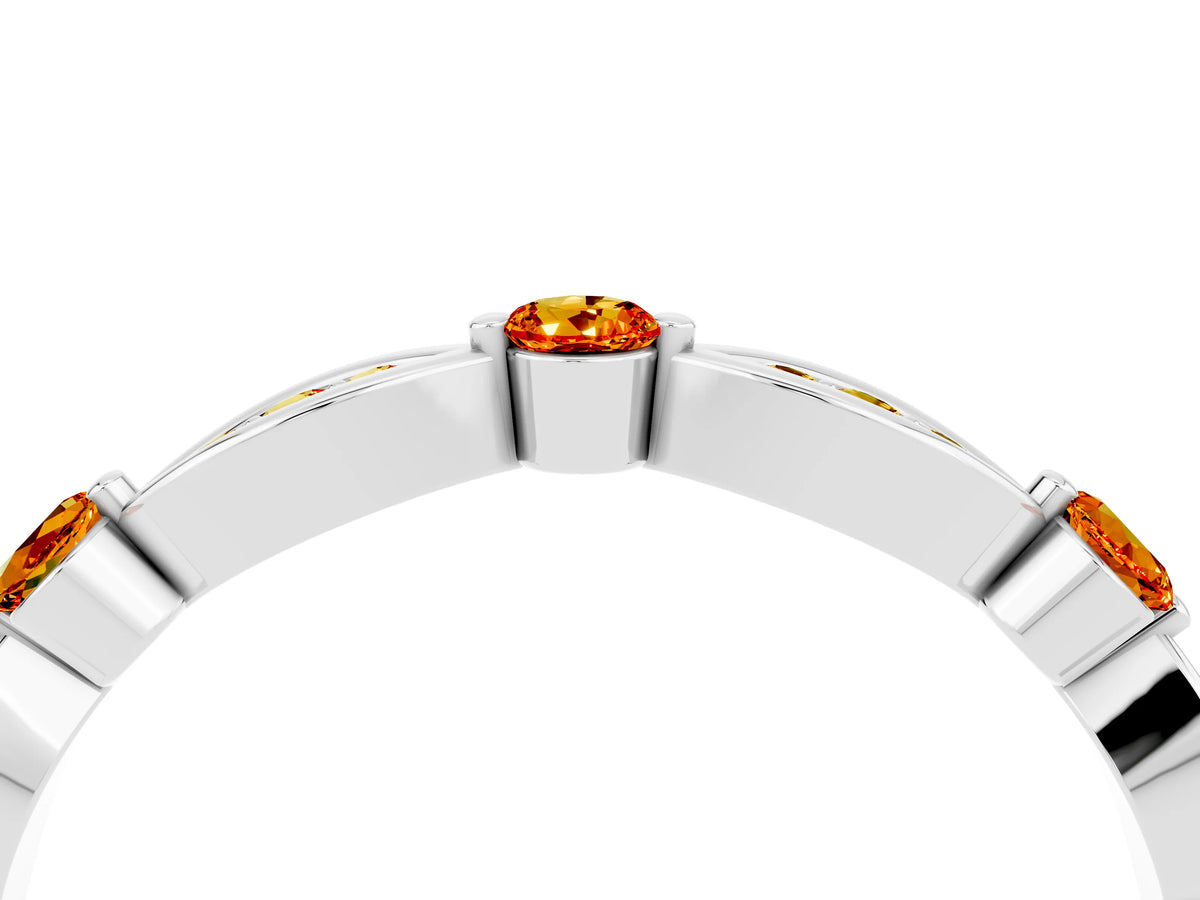 Alternating Marquise and Round Citrine Milgrain Band in White gold with Bezel Setting_4