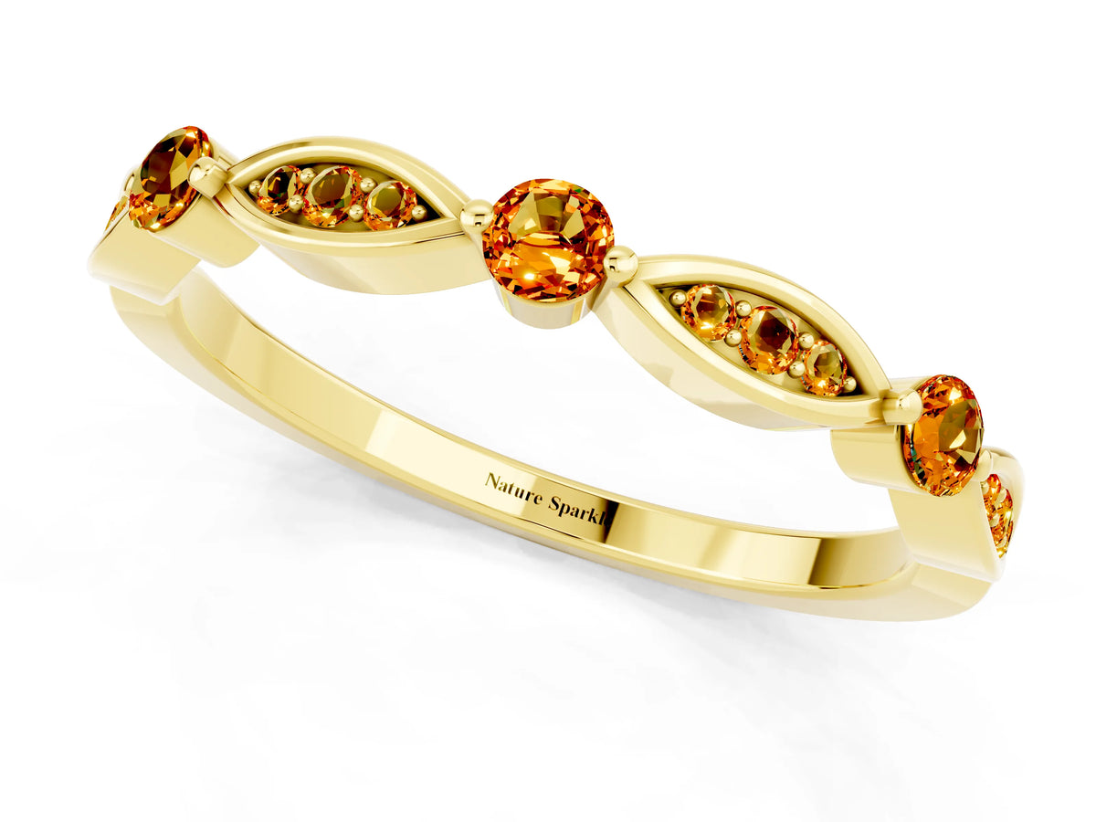 Alternating Marquise and Round Citrine Milgrain Band in Yellow gold with Bezel Setting_1