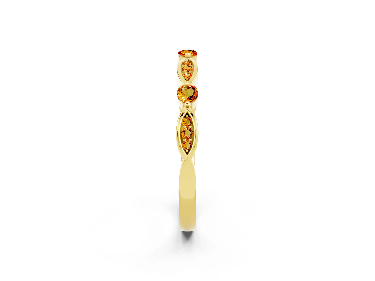 Alternating Marquise and Round Citrine Milgrain Band in Yellow gold with Bezel Setting_2