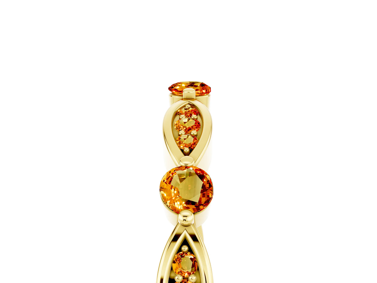 Alternating Marquise and Round Citrine Milgrain Band in Yellow gold with Bezel Setting_5