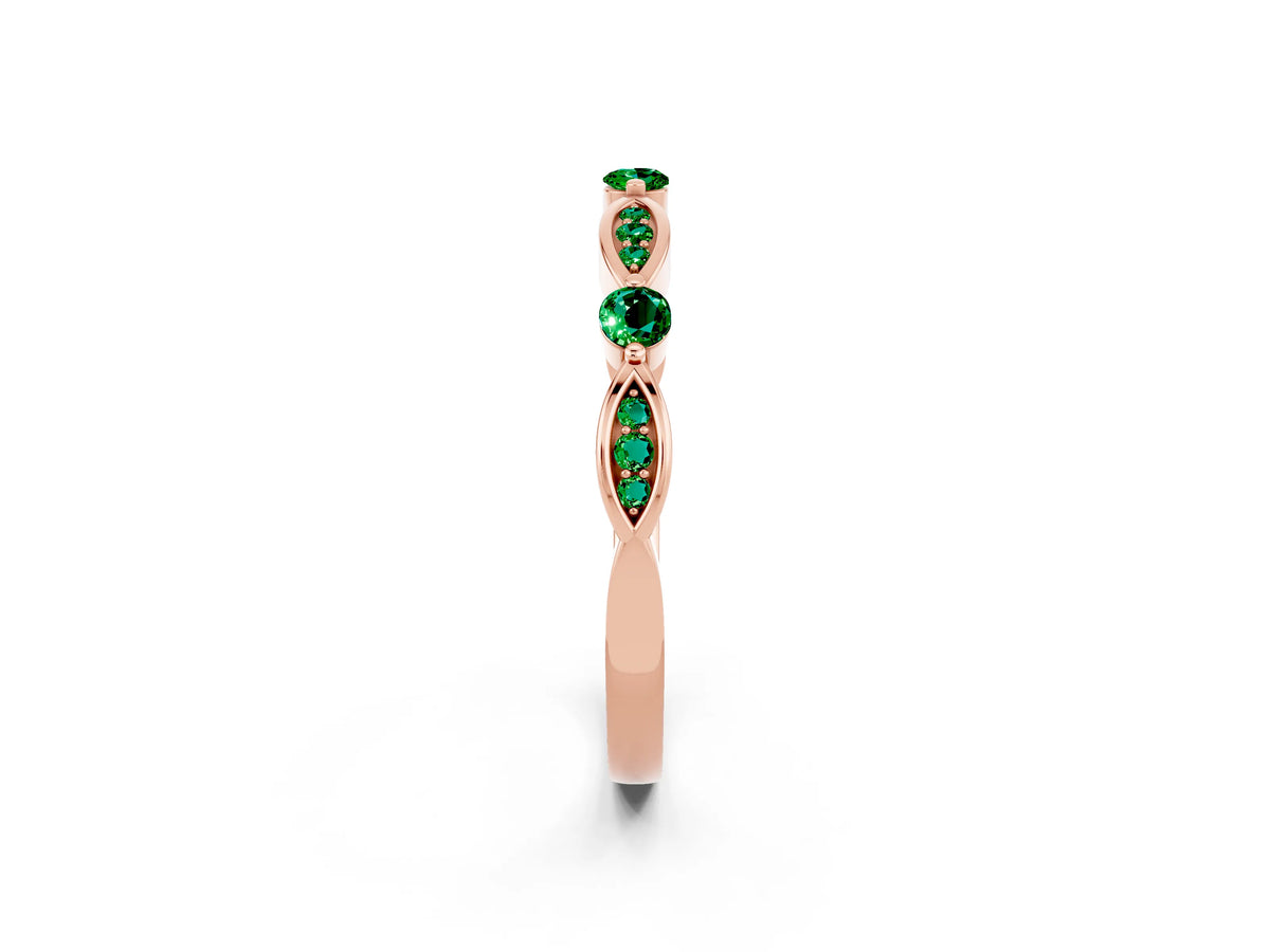 Alternating Marquise and Round Emerald Milgrain Band in Rose gold with Bezel Setting_2